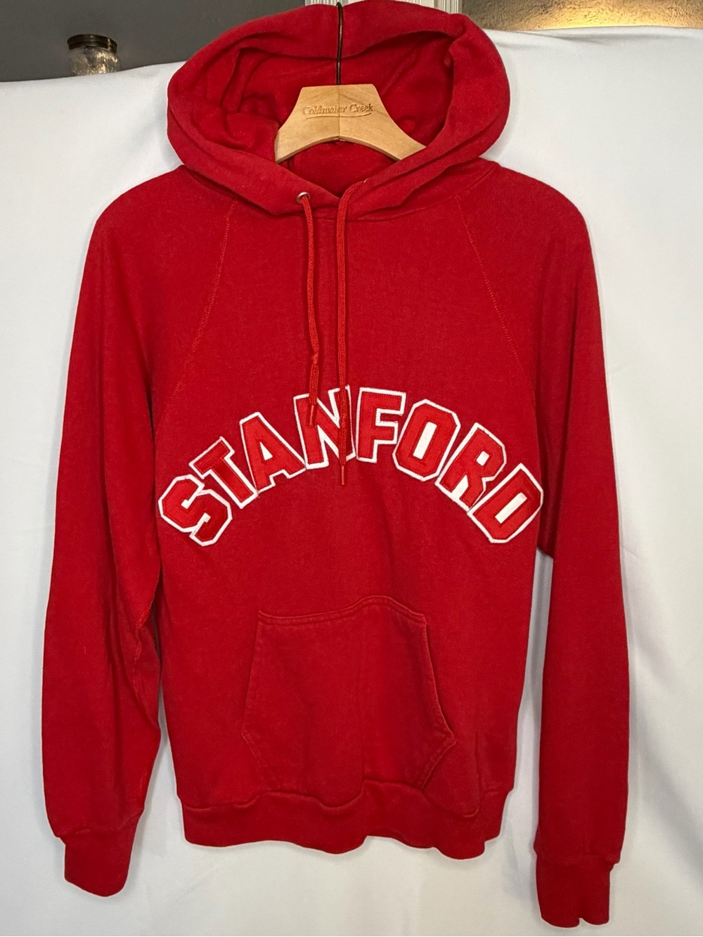 Vintage 80's Stanford Hoodie Sweatshirt-Red Men's Large-DISCUS Athletic-USA MADE